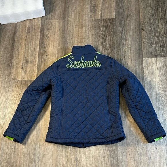 NFL Team Apparel Women's Seattle Seahawks Blue Long Sleeve Quilted Jacket Medium - Picture 4 of 12